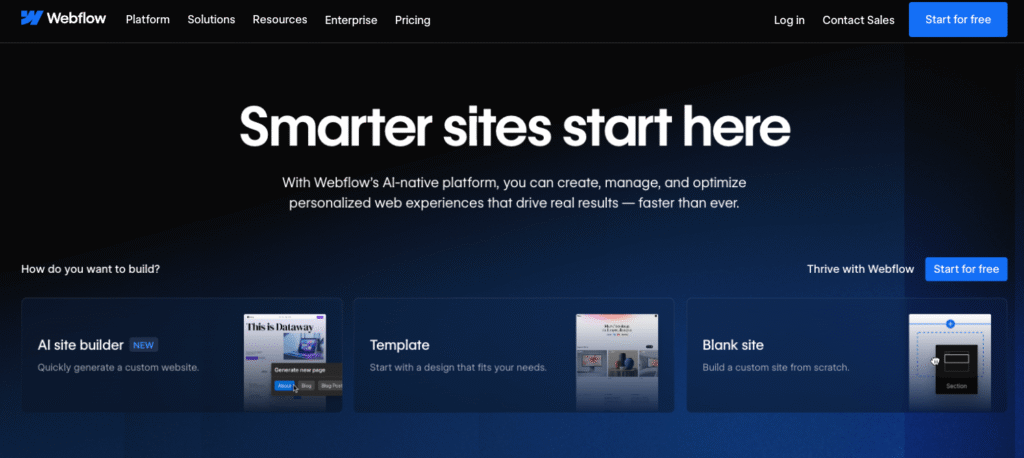 webflow home page- Webflow vs Custom Development